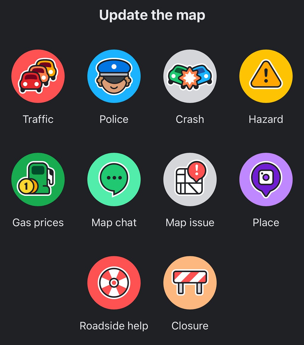 Waze’s hazard reporting screen