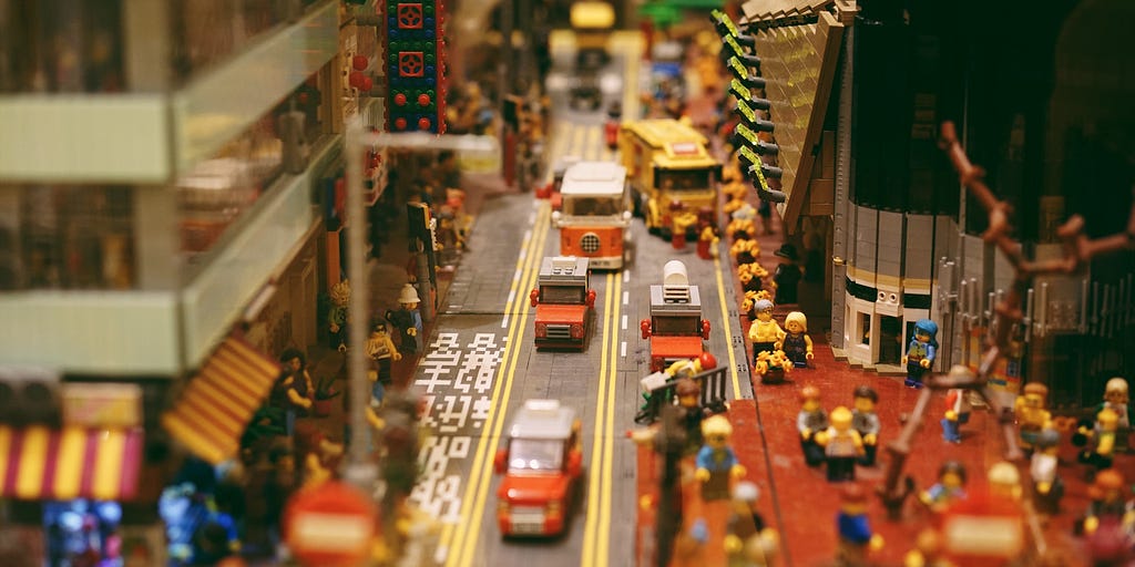 Macro photo of a city made of legos