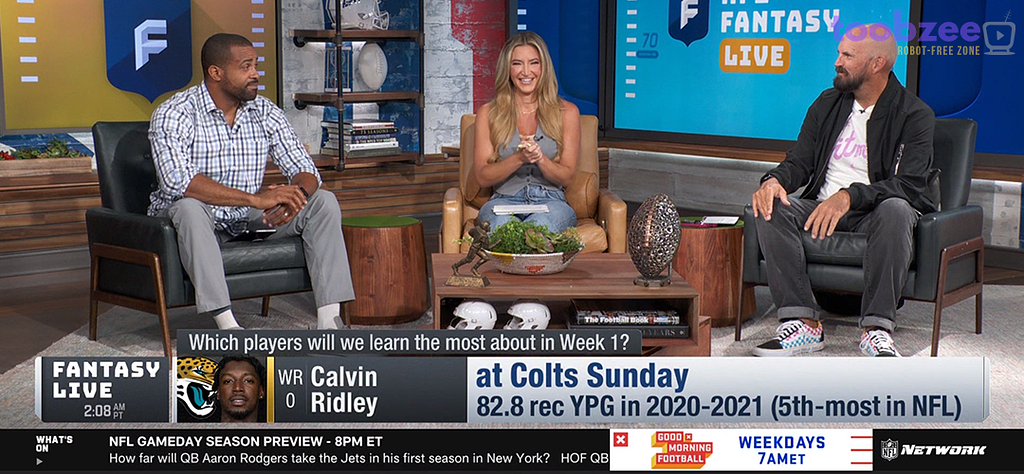 Screencap of NFL Fantasy Live with Patrick, Cynthia, and Adam