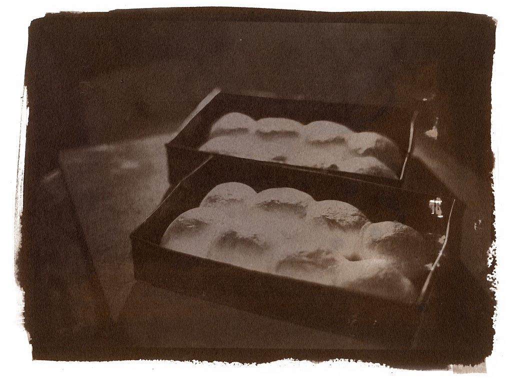 A salted paper print of warm bread just taken off the oven in a bakery in Calangute, Goa