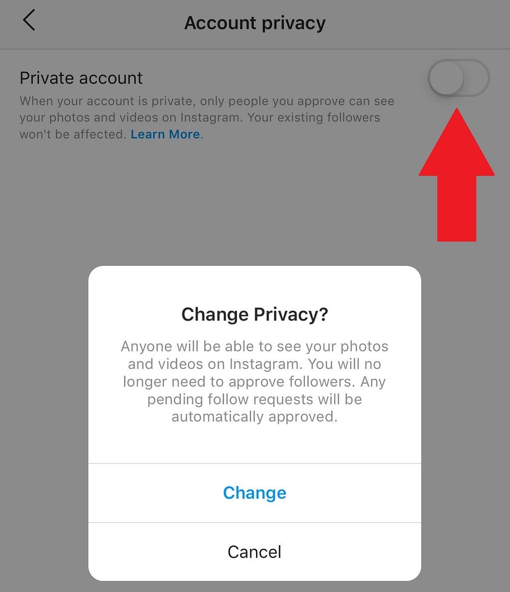 View of how to change instagram account privacy settings