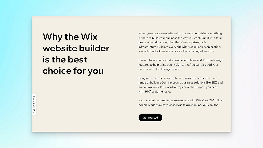 Wix Landing Page: “Why choose us?” component