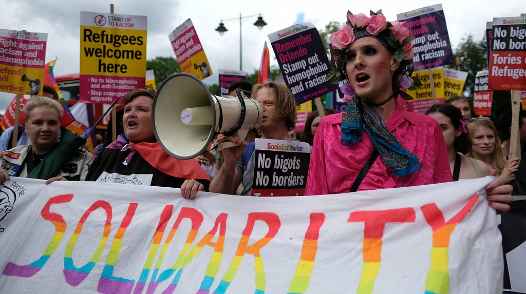 LGBTQ protest, with the banner ‘Solidarity’.