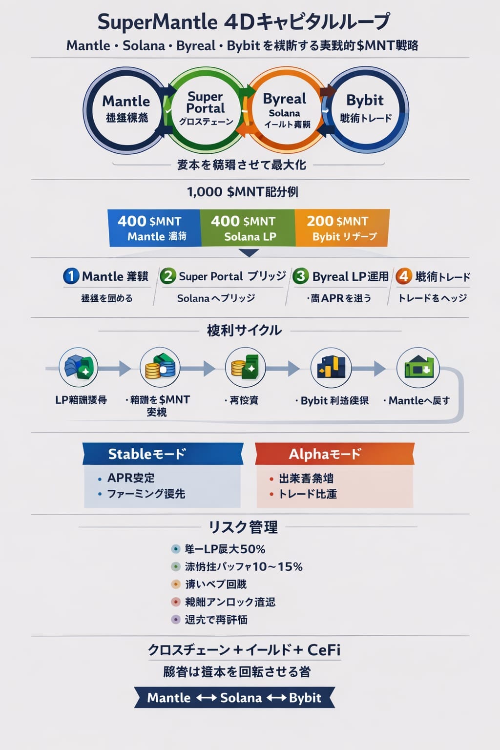 SuperMantle 4Dキャピタルループ：Mantle・Solana・Byreal・Bybitを横断する実践的な$MNT戦略