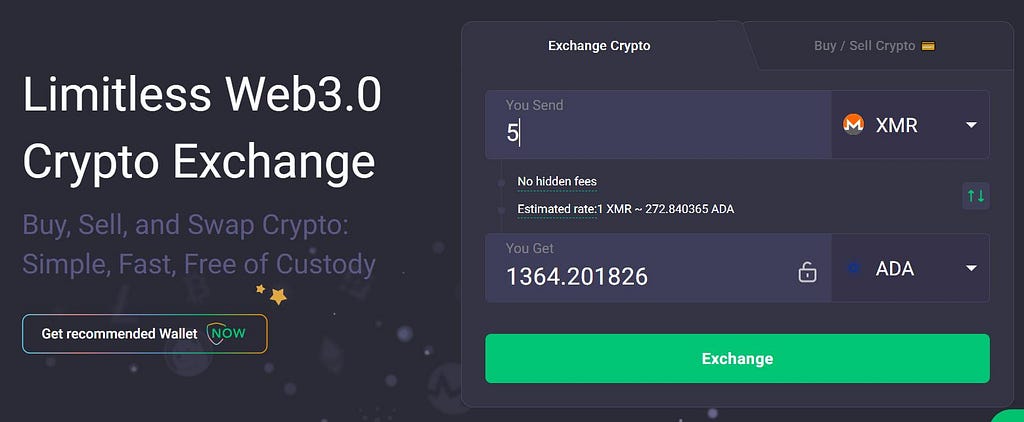 swap XMR for ADA with ChangeNow