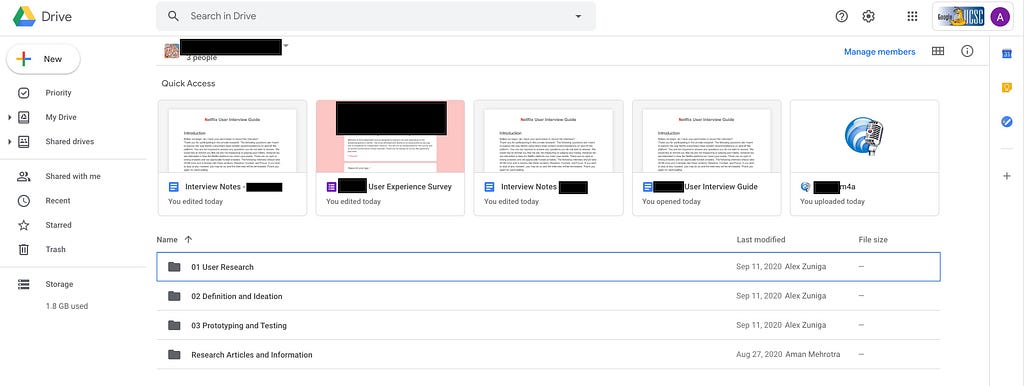 Screenshot of my Google Drive organization layout