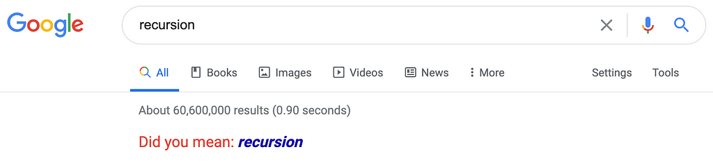 screenshot of Google’s recursion joke