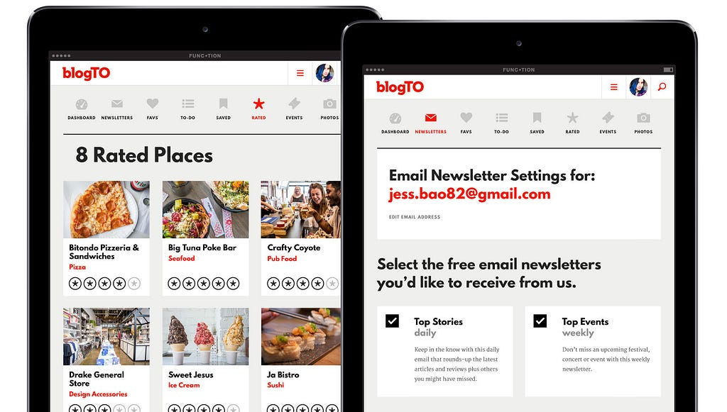 An example of digital product design highlighting BlogTO icons and typography