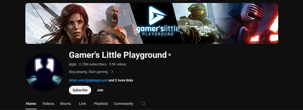 Gamer’s Little Playground YouTube Bio Screenshot