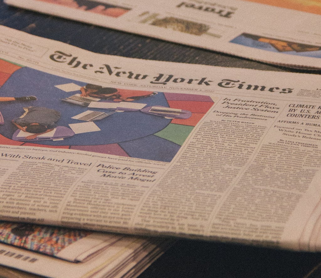 New York Times paper on a table