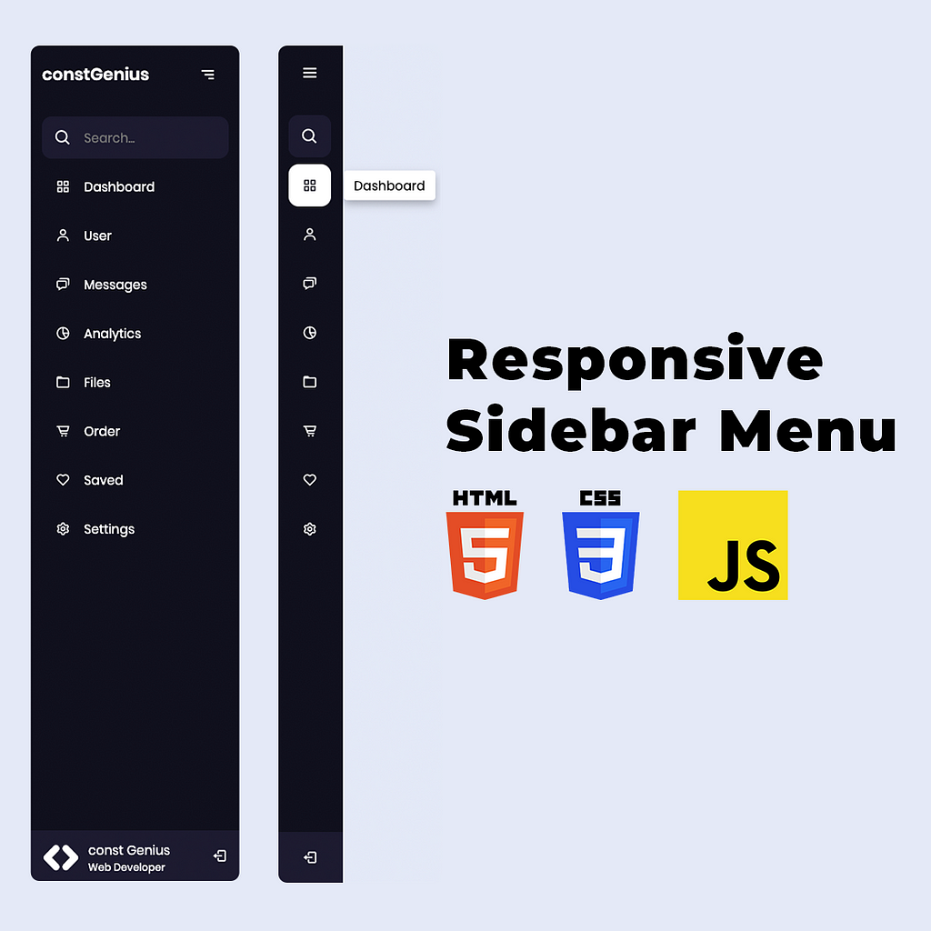 Responsive Side Navigation Bar Using HTML CSS and JavaScript | Dashboard Sidebar Menu