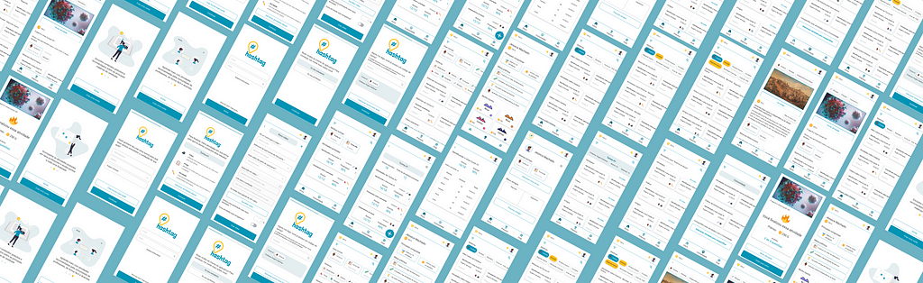 Imagem ilustrativa com diversas telas de nosso aplicativo listadas em um fundo azul