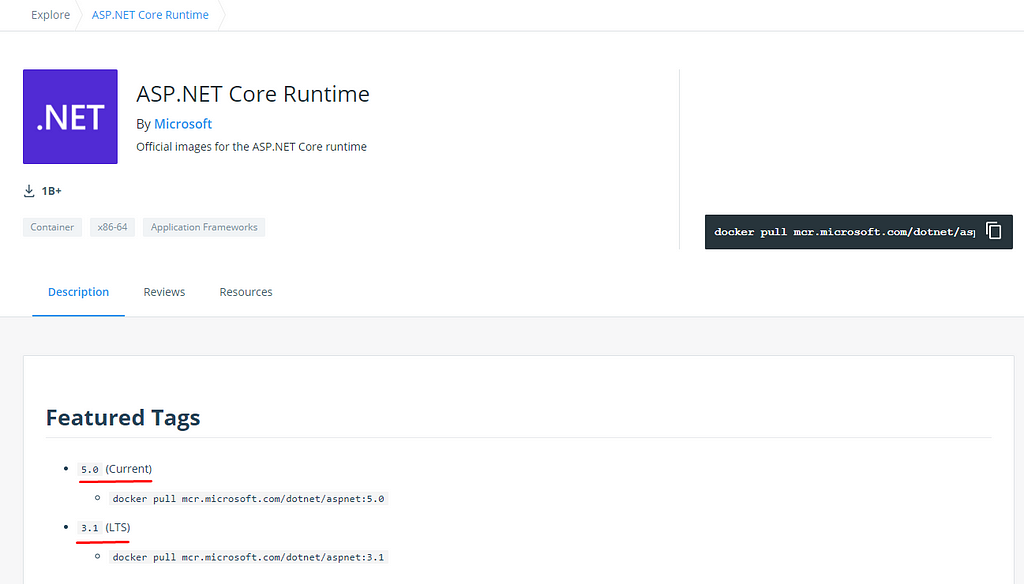 Docker Hub ASP.NET Core Runtime Image Pull