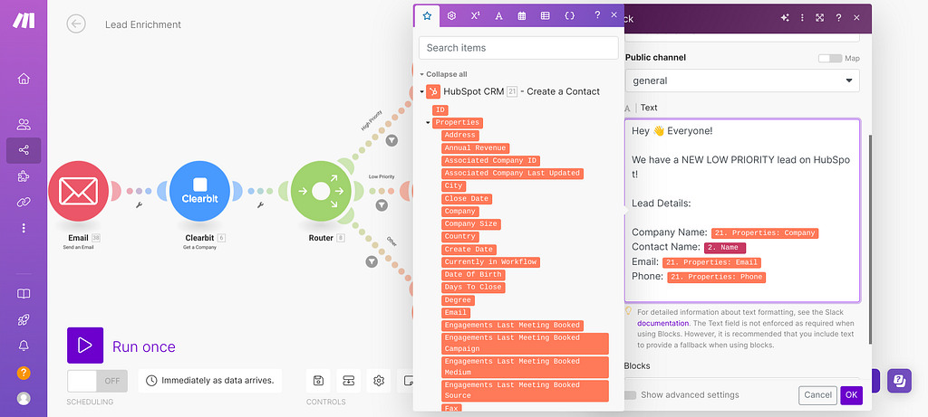 Slack message for Low Priority leads