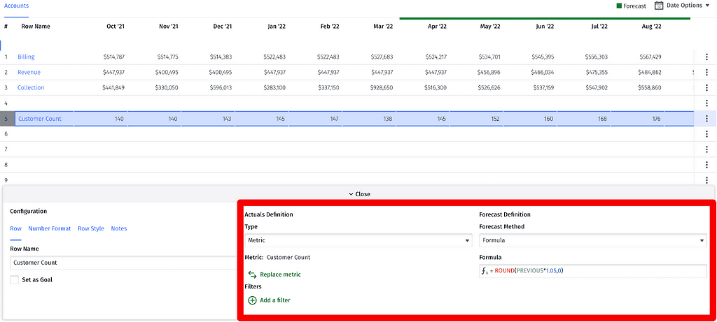 Mosaic Topline Planner walkthrough — customer count