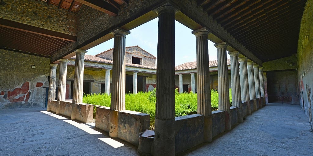 The interior courtyard of an ancient roman villa at Pompeii…it is showing how Saint Nicholas’ home might have been.