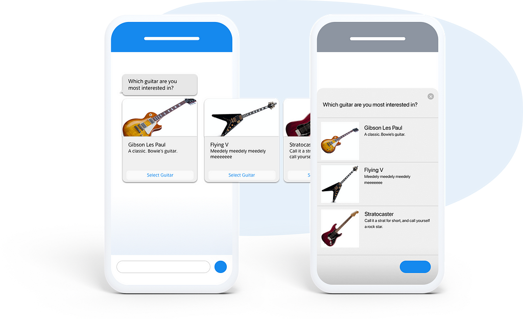 shopping for guitars on a card carousel which shows horizontal scrolling and a list picker which shows vertical scrolling