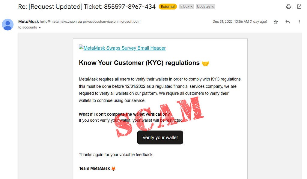 Fake KYC Metmask Phishing Email