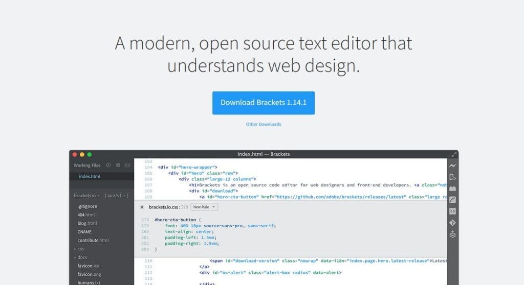 brackets code editor for php development