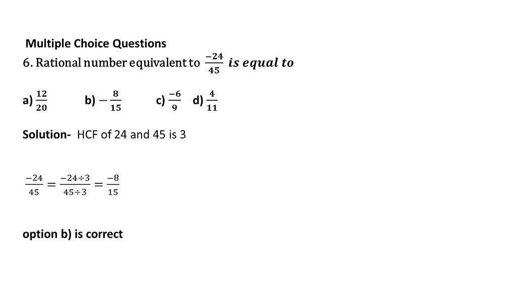 multiple choice questions answers on rational numbers