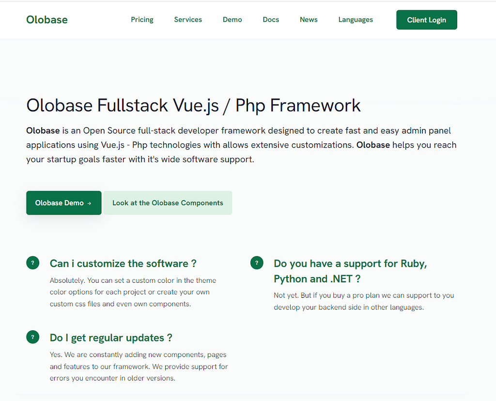 Olobase Fullstack Vue.js — Php Framework