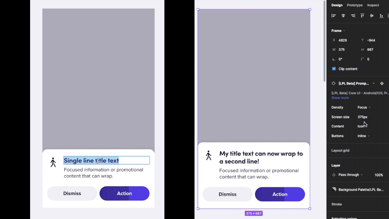 A gif displaying an Auto-Layout demo on the left and Variants demo on the right.