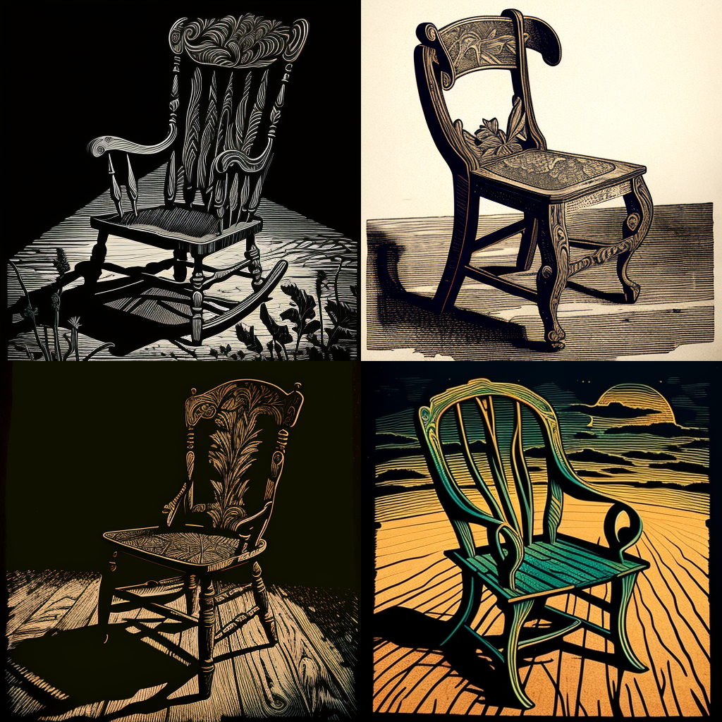 chairs, woodcut