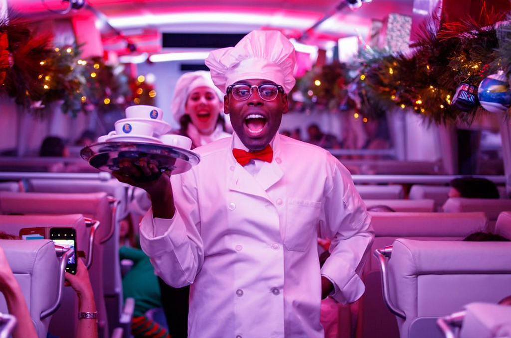A dancing chef delights train goers on the Florida Brightline.