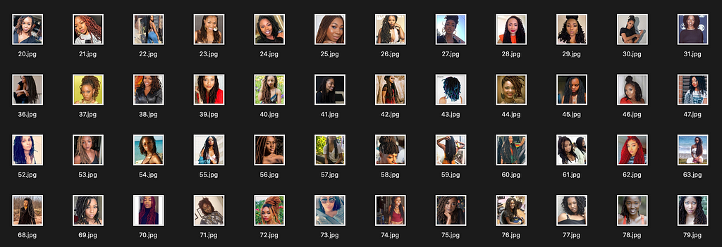 An image of some of the data samples used in the blackgirlhair.js model