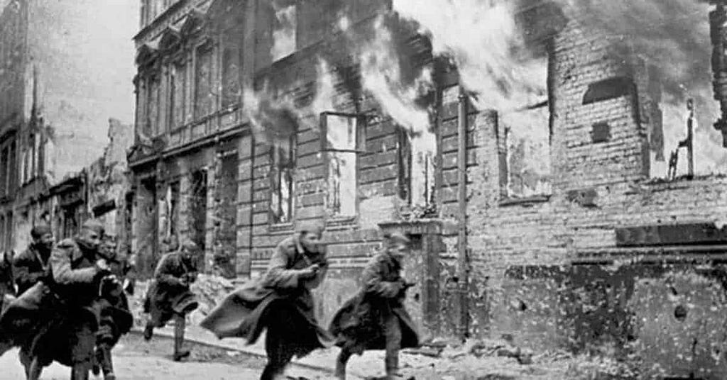 Kristallnacht photograph with building on fire