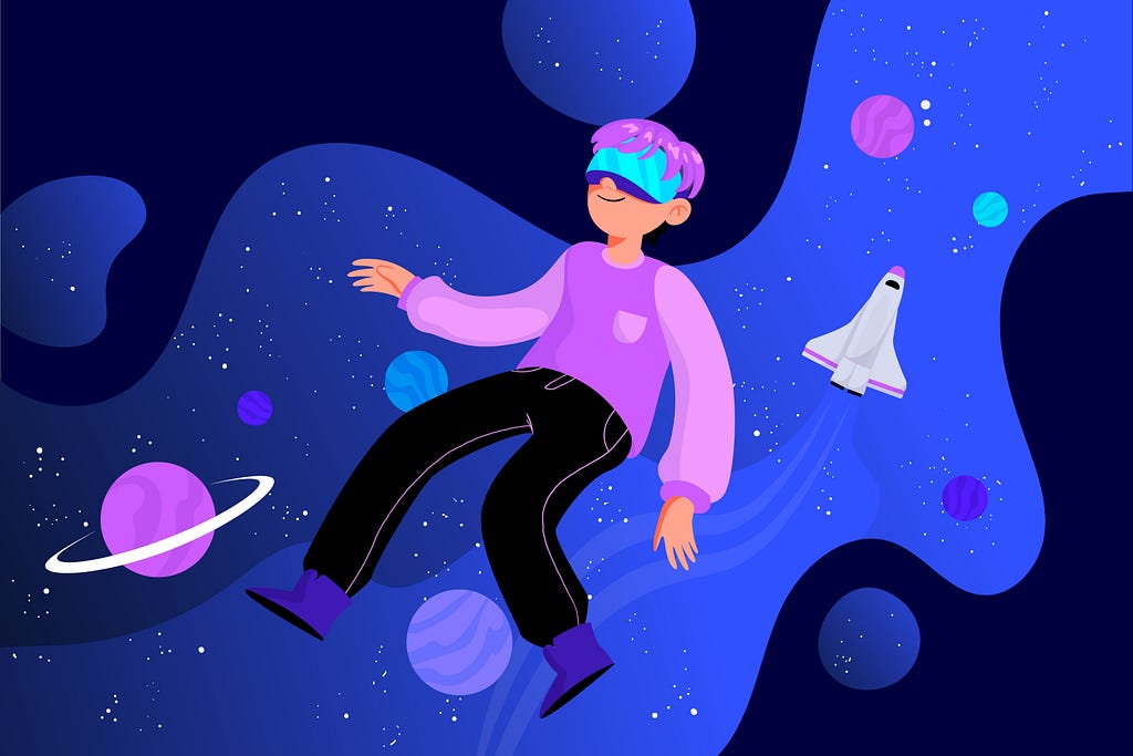 Metaverse: A boy enjoying a virtual reality world