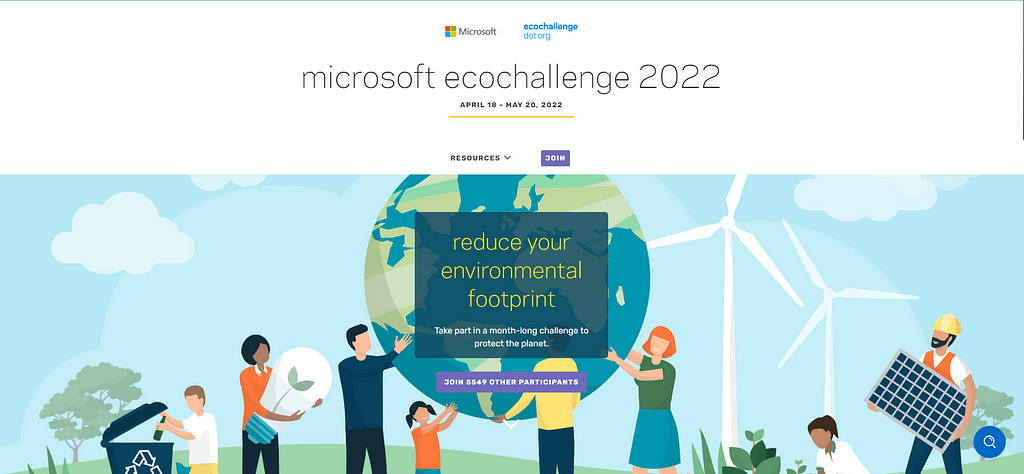 Screenshot of Microsoft’s EcoChallenge landing page.