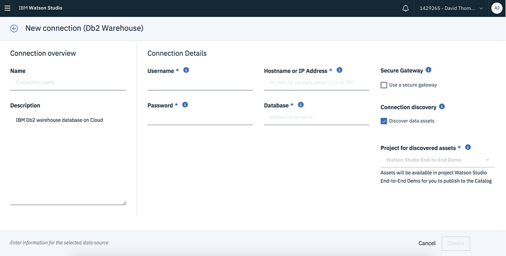 New connection to the Db2 Warehouse