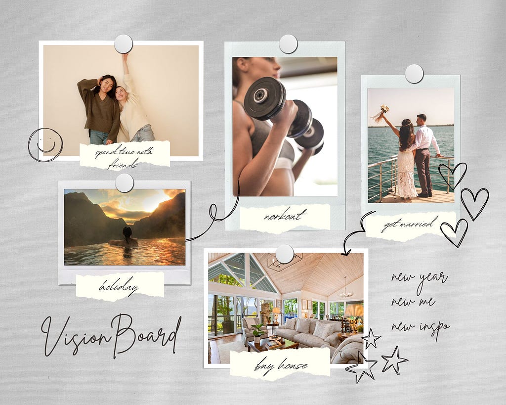 White Grey Minimalist Vision Board Photo Collage