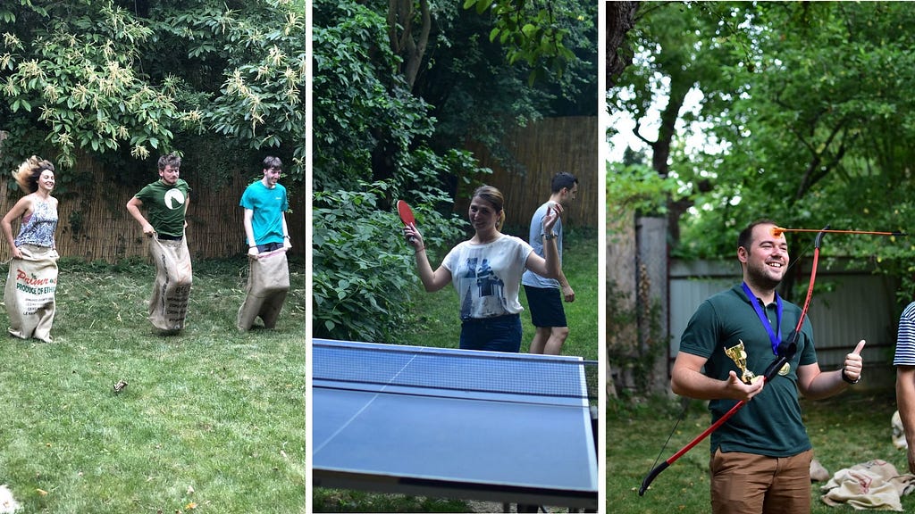 Summer Olympics 2019 at Wolfpack Digital, the team playing Bag race, Table tennis, Archery