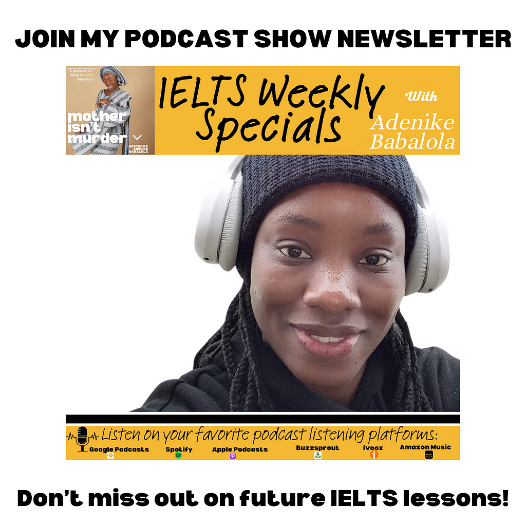 An image of the IELTS newsletter for the Podcast Show, Mother isn’t Murder