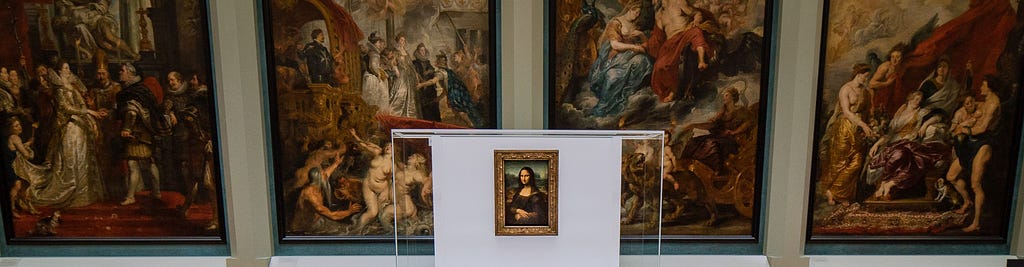 Works of Leonardo Da Vinci. Very pretty. Mona Lisa, my ex, in the center.