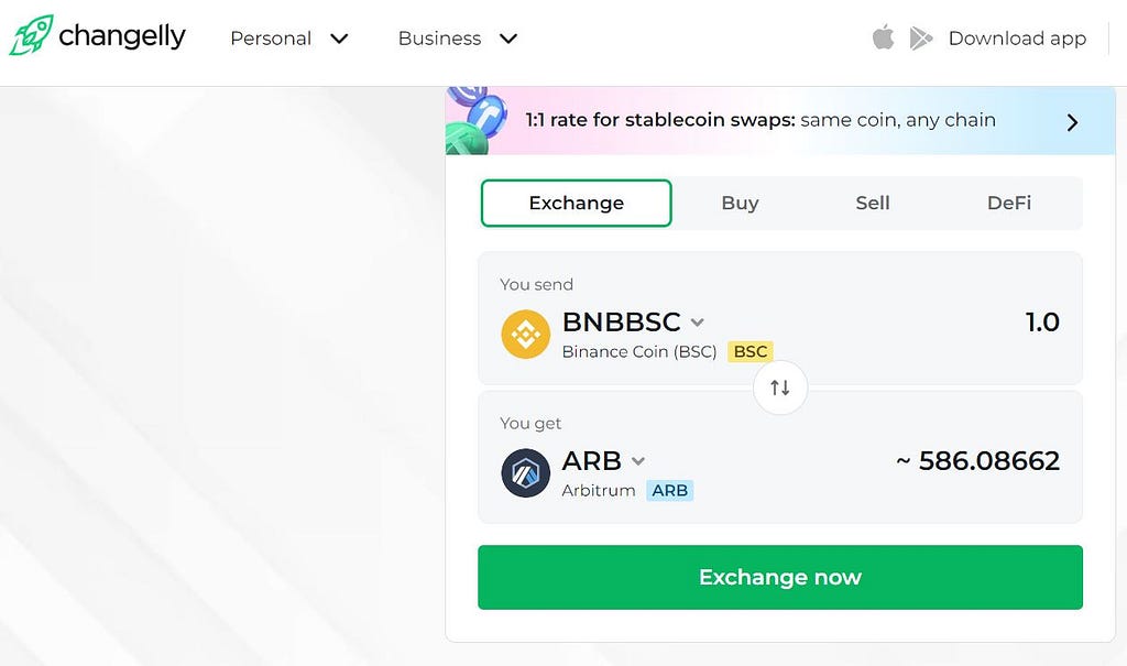 Convert BNB to Arbitrum with Changelly