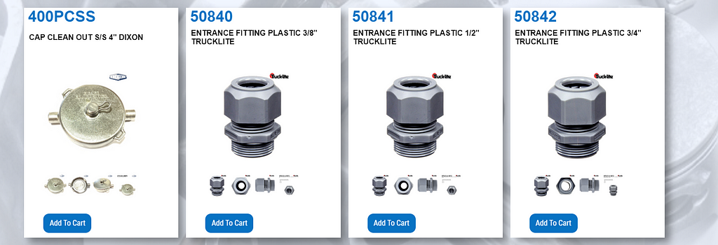 A picture of four parts on the G.B.M. Parts website.