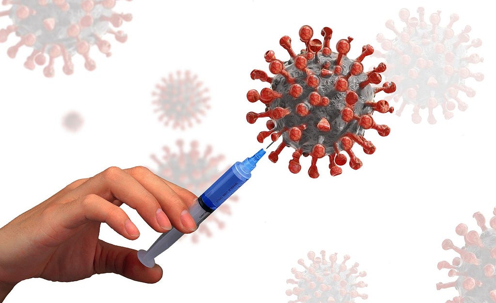 Image of a virus being pierced by a hypodermic needle