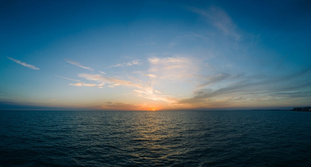 Ocean horizon line at sunset