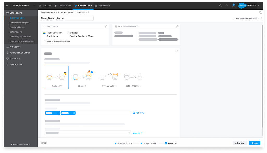 Screen shows several configuration options that a user can select.