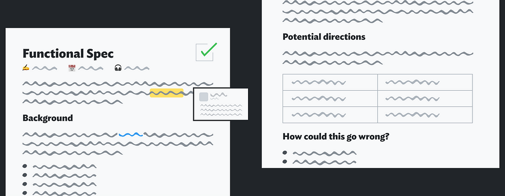 Abstract illustration of a Google Doc with a few sections and a table.