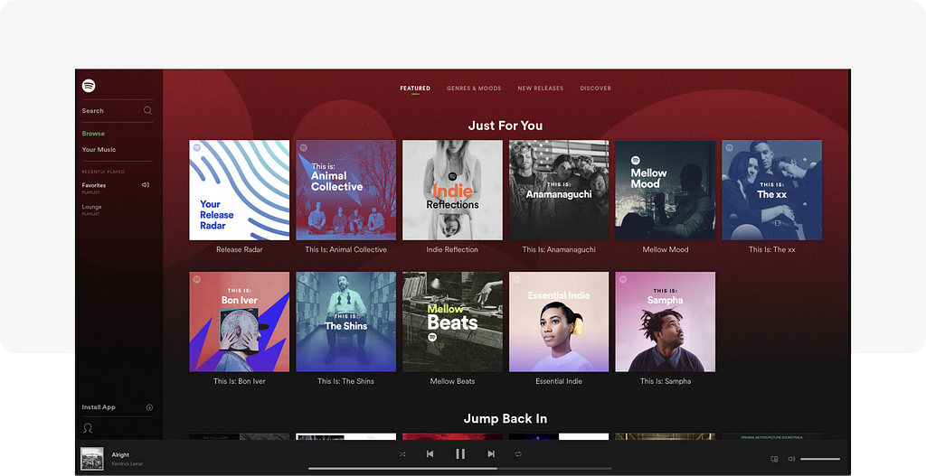 Spotify’s personalized playlists and recommendations ‘Just for you‘.