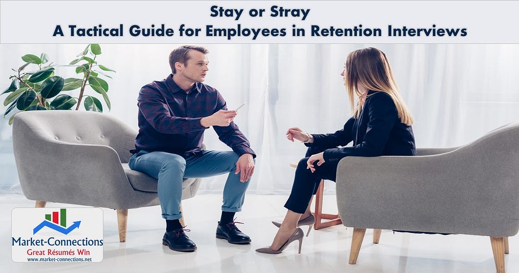 Photo of a Stay Interview. There is also a logo from https://www.Market-Connections.net