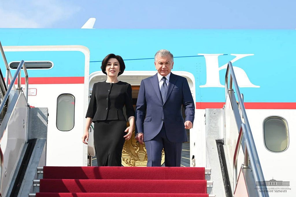 President of Uzbekistan Shavkat Mirziyoyev and First Lady of Uzbekistan Ziroat Mirziyoyeva during foreign visit