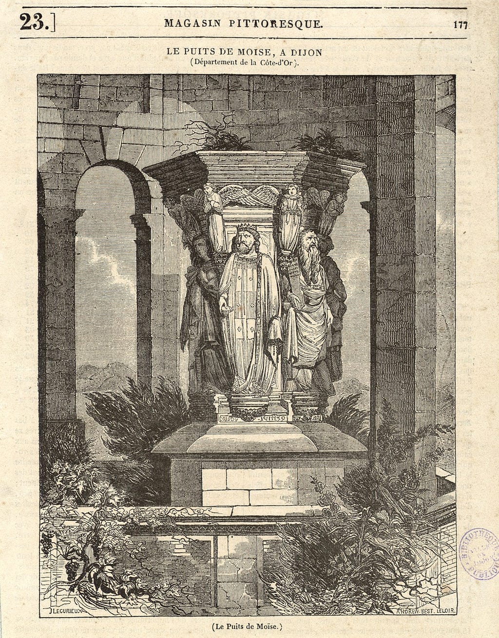 Jacques-Joseph Lecurieux, Andrew-Best-Leloir, Le Puits de Moïse Dijon, Le Magasin Pittoresque nummer 23, 1834, Bibliothèque Municipale de Dijon.