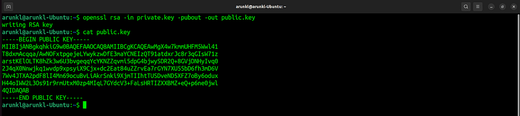 Terminal screenshot with the command to extract the public key