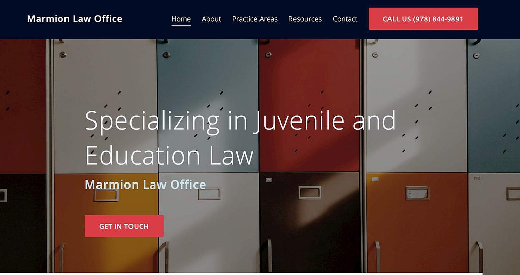 Screenshot of a law firm landing page with call-to-actions that stand out.