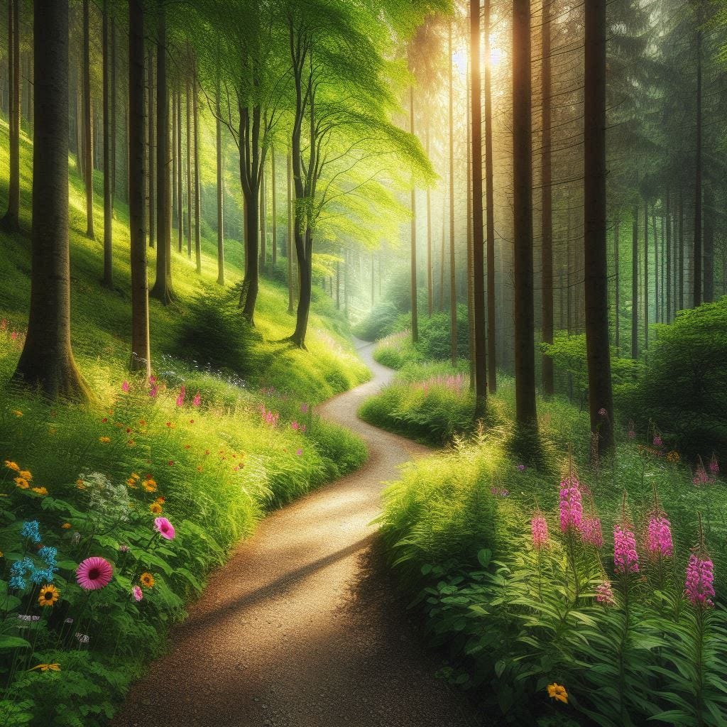 A peaceful path through a forest, symbolizing the journey of faith and trust in God.